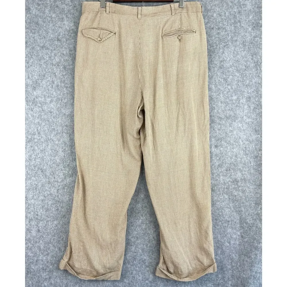 VTG Polo Ralph Lauren Pants Mens 35x27 Beige Houndstooth Cuffed‎ Pleated 80s USA